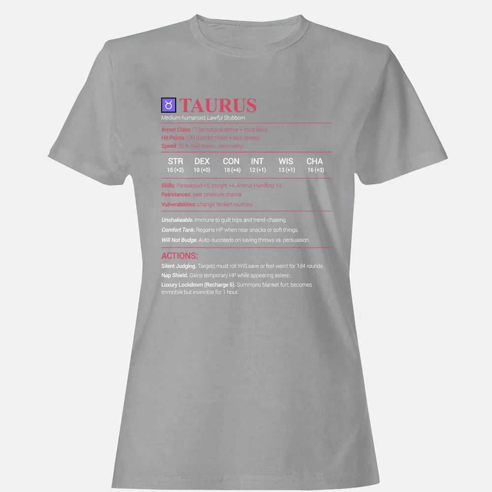 Taurus Stats Women's T-Shirt - Sport Grey - 15