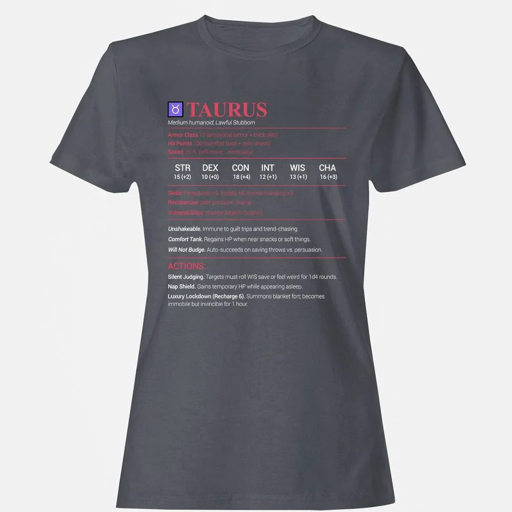 Taurus Stats Women's T-Shirt - Dark Heather - 5