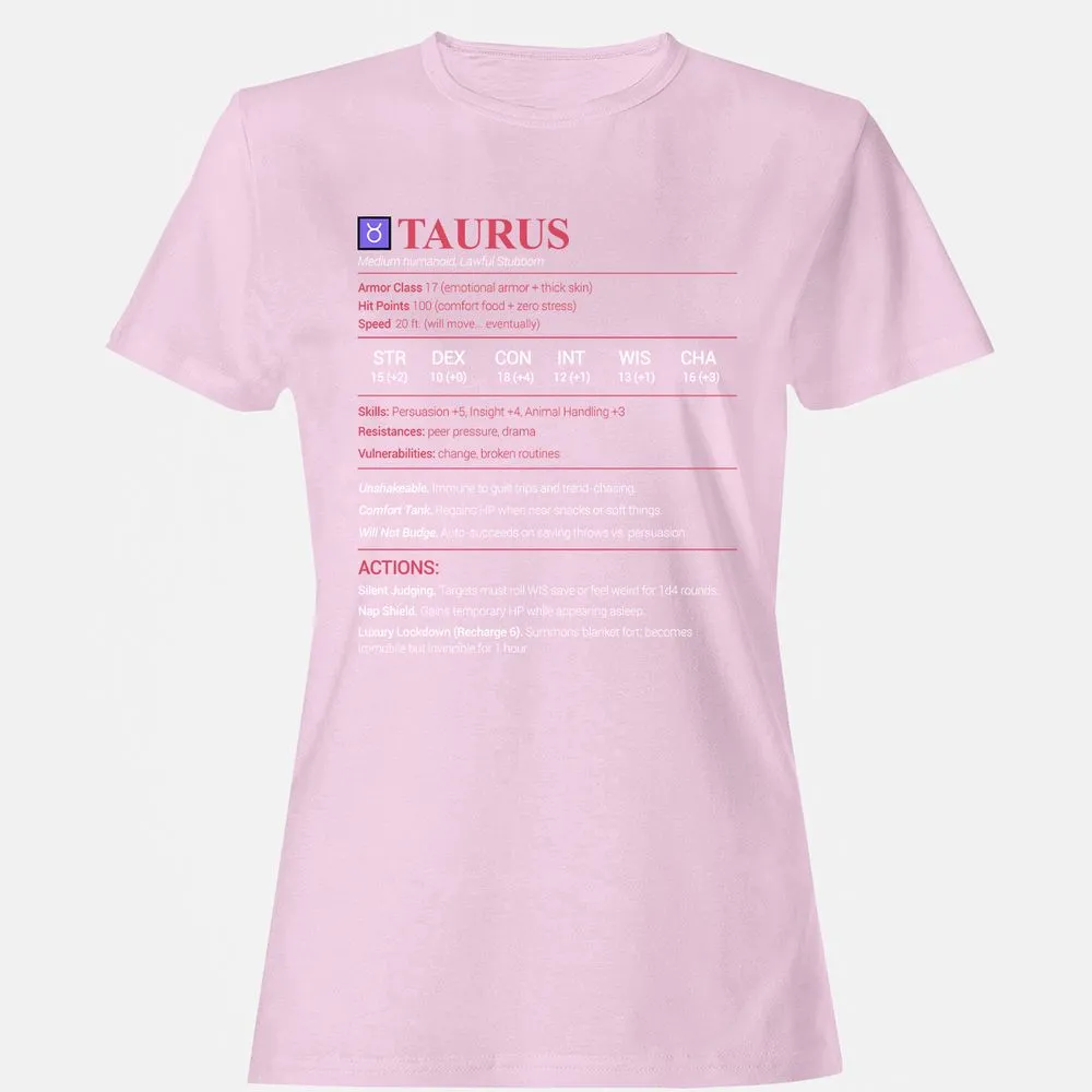 Taurus Stats Women's T-Shirt - Light Pink - 9