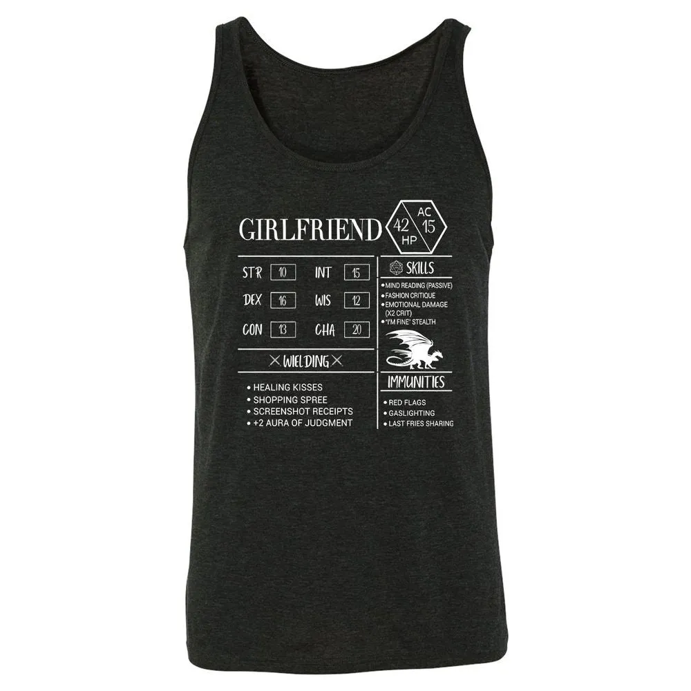 Girlfriend Stats Unisex Jersey Tank - Charcoal Black Triblend - 5