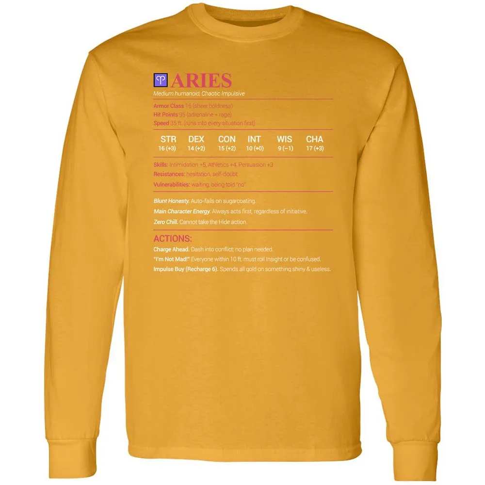 Aries Stats Long Sleeve T-Shirt - Gold - 9