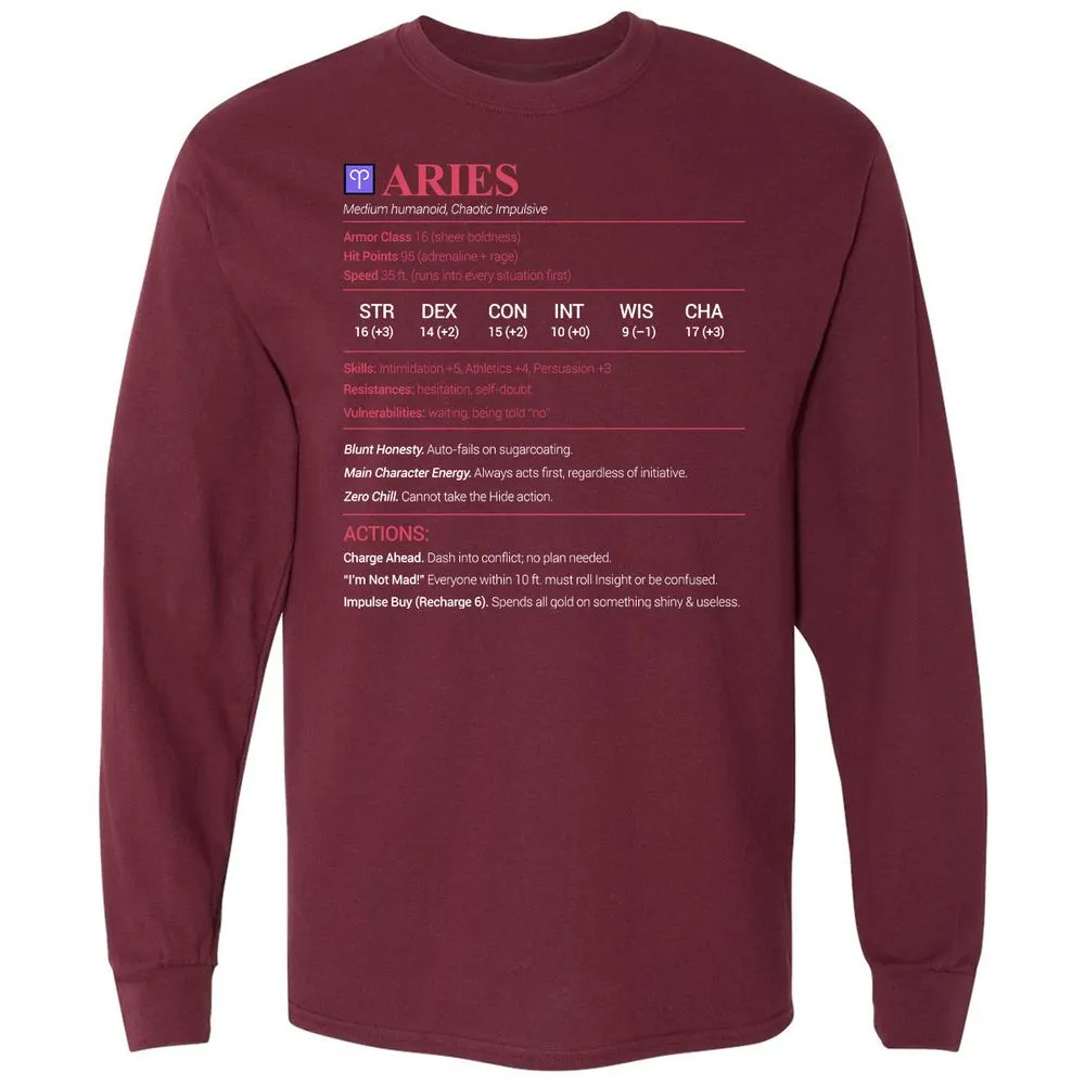 Aries Stats Long Sleeve T-Shirt - Maroon - 11