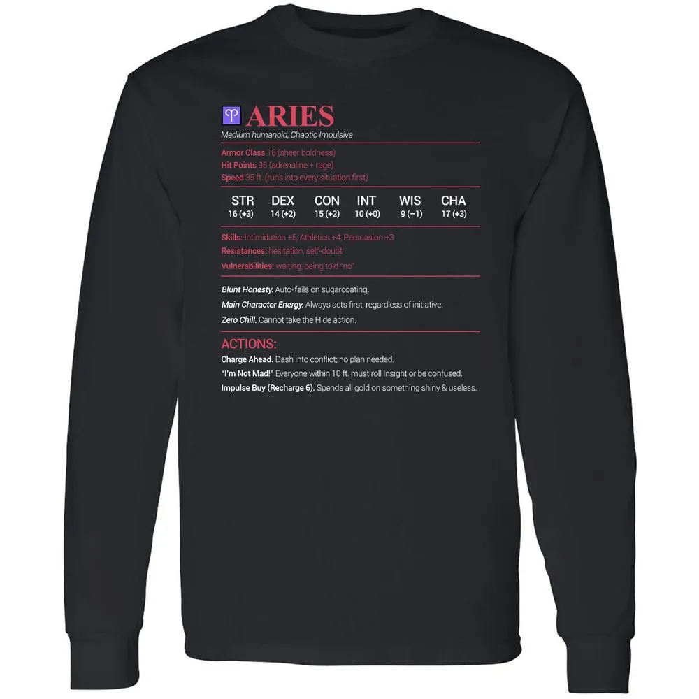 Aries Stats Long Sleeve T-Shirt - Black - 1