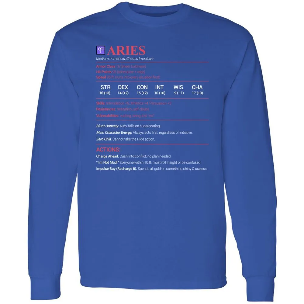 Aries Stats Long Sleeve T-Shirt - Royal - 8