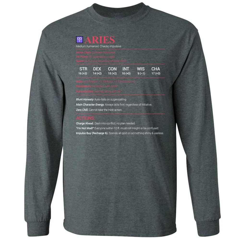 Aries Stats Long Sleeve T-Shirt - Dark Heather - 15