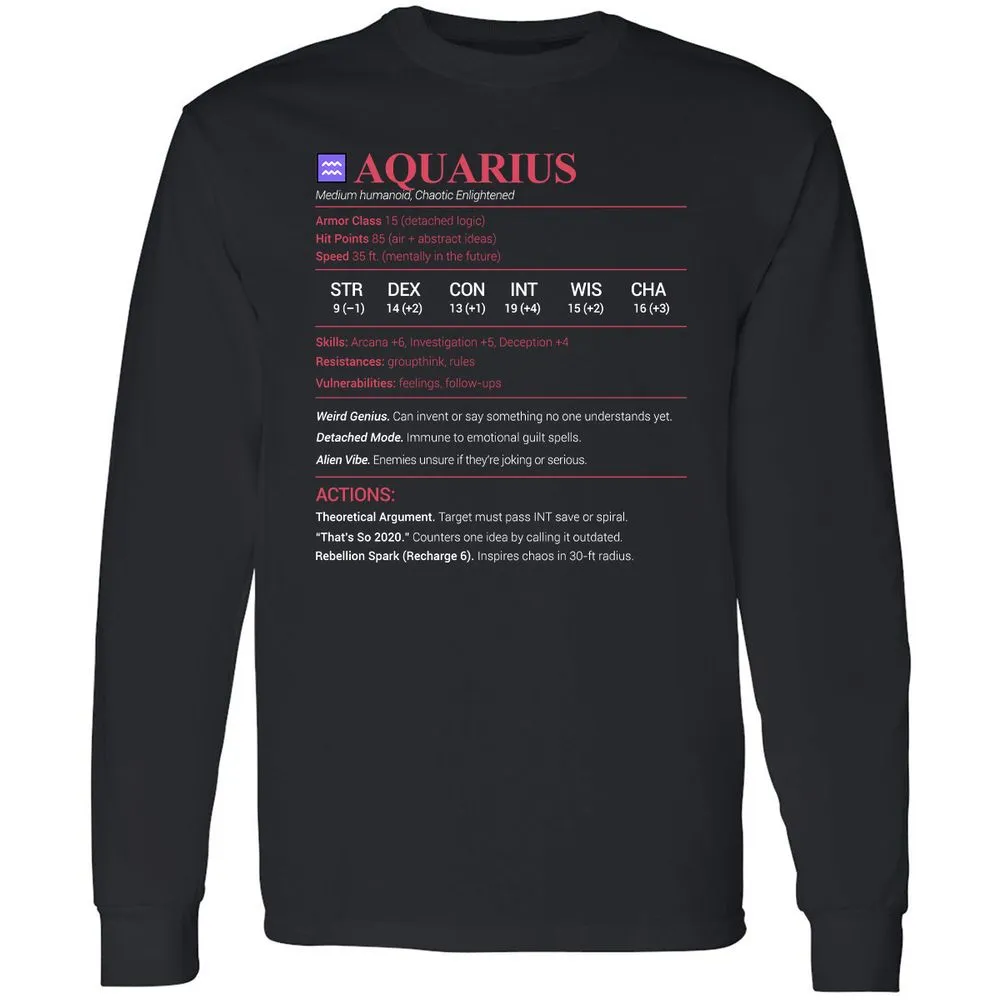 Aquarius Stats Long Sleeve T-Shirt - Black - 1