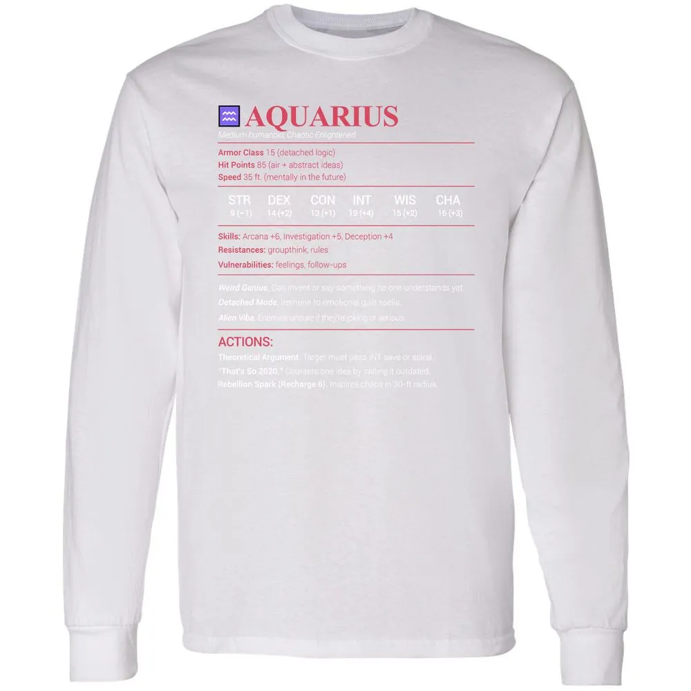 Aquarius Stats Long Sleeve T-Shirt - White - 5