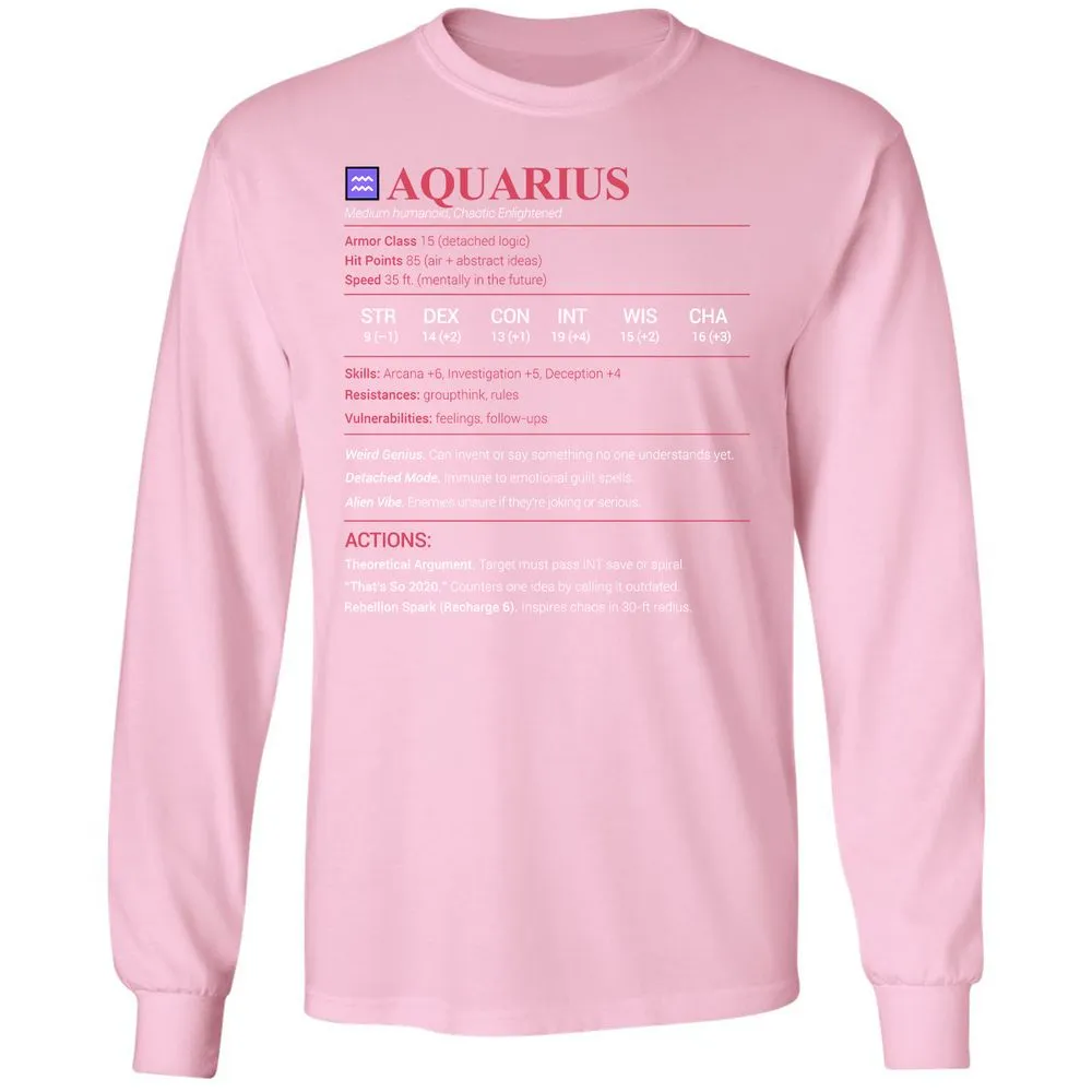 Aquarius Stats Long Sleeve T-Shirt - Light Pink - 3