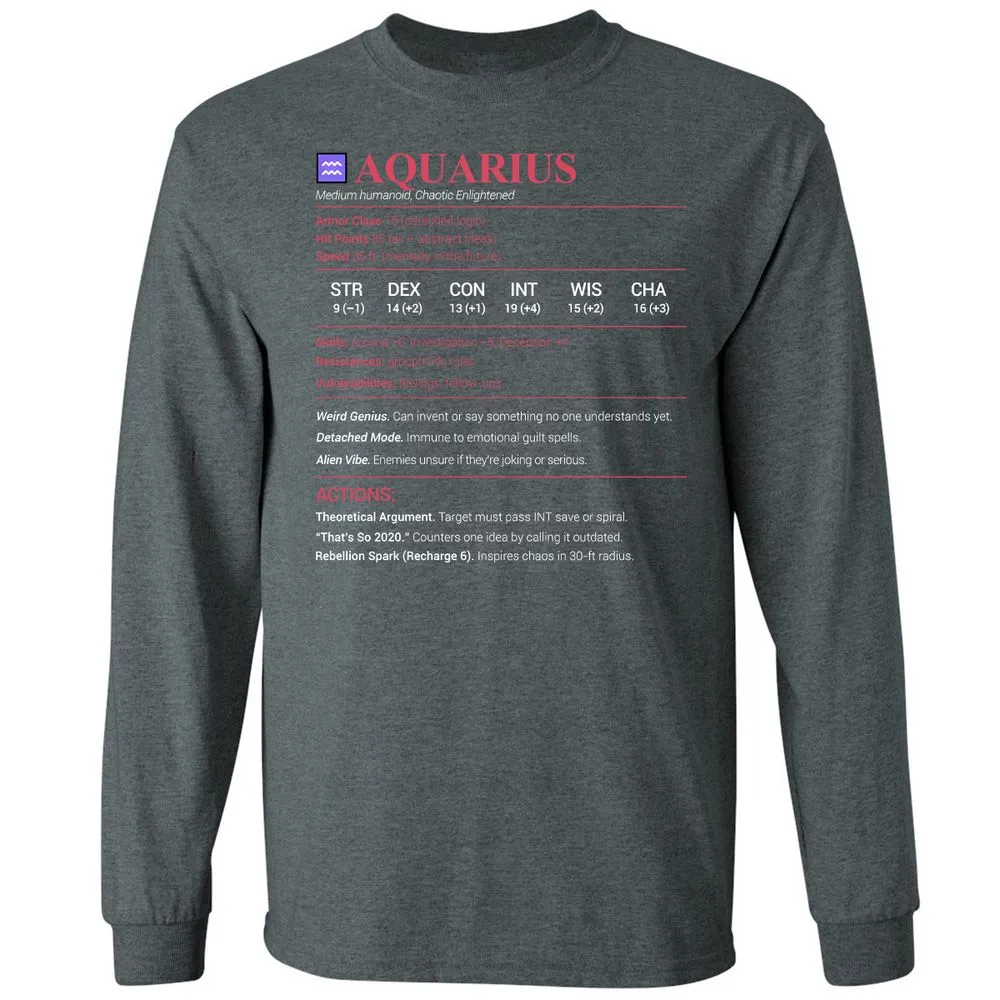 Aquarius Stats Long Sleeve T-Shirt - Dark Heather - 15
