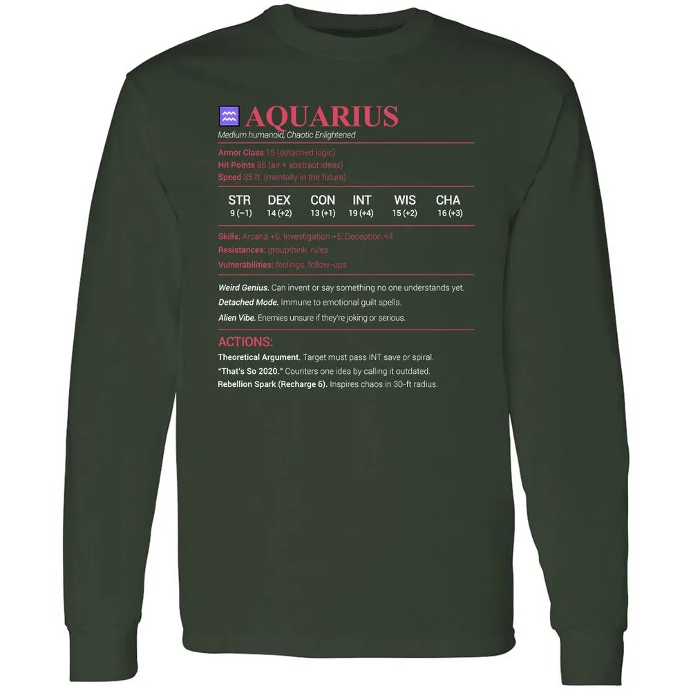 Aquarius Stats Long Sleeve T-Shirt - Forest Green - 4