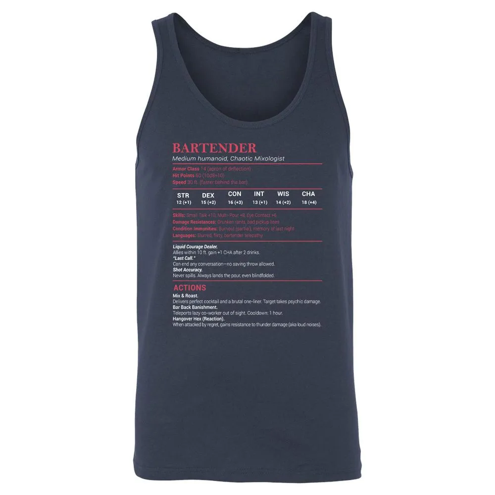 Bartender Stats Unisex Jersey Tank - Navy - 2