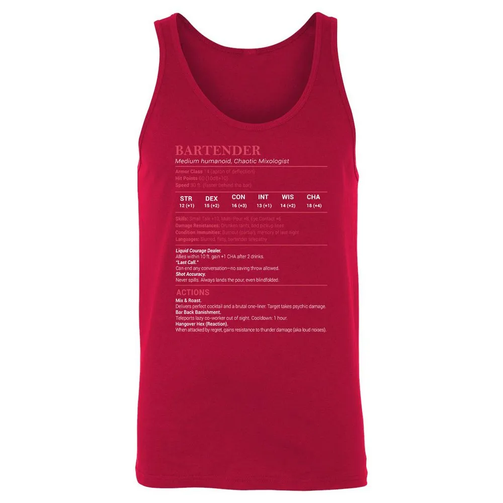 Bartender Stats Unisex Jersey Tank - Red - 11