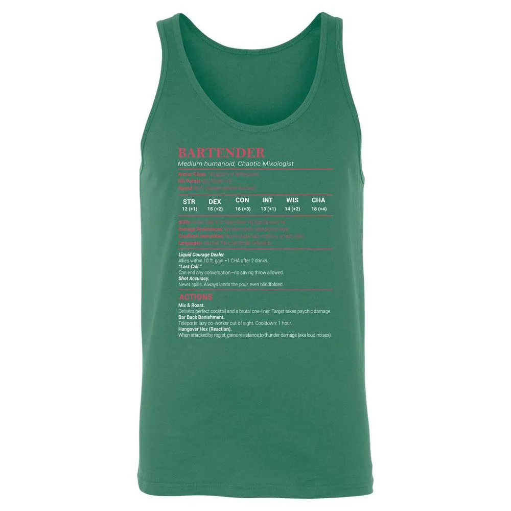 Bartender Stats Unisex Jersey Tank - Kelly - 9