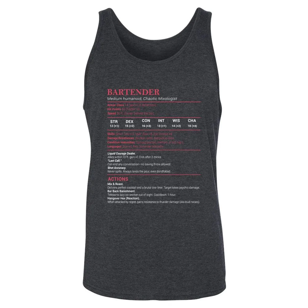 Bartender Stats Unisex Jersey Tank - Dark Grey Heather - 6