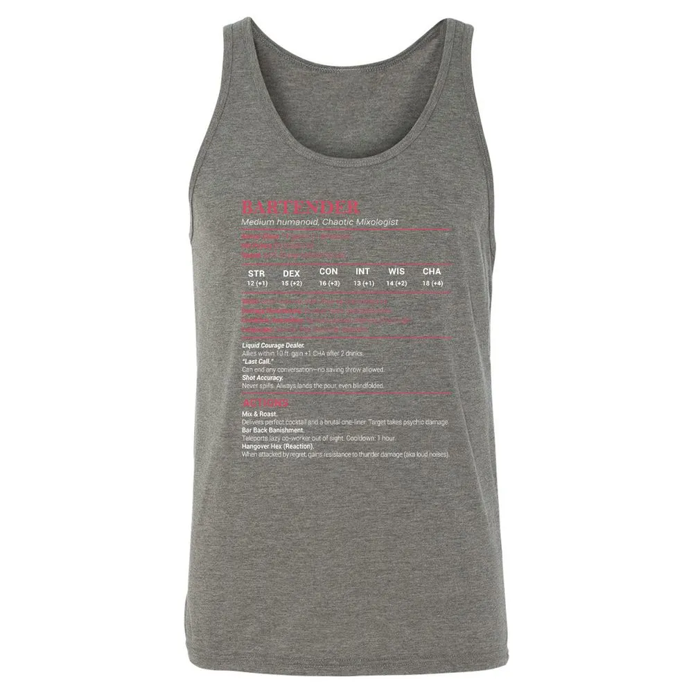 Bartender Stats Unisex Jersey Tank - Grey Triblend - 8