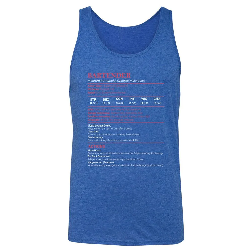 Bartender Stats Unisex Jersey Tank - True Royal Triblend - 12