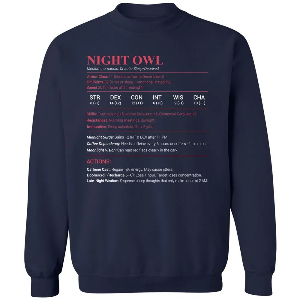 Night Owl Stats Classic Unisex Sweatshirt - Navy - 2