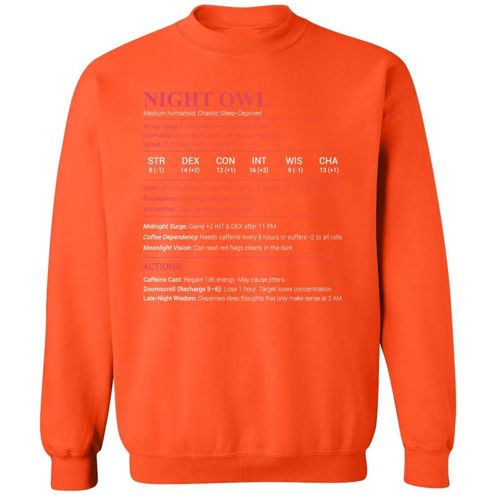 Night Owl Stats Classic Unisex Sweatshirt - Orange - 10