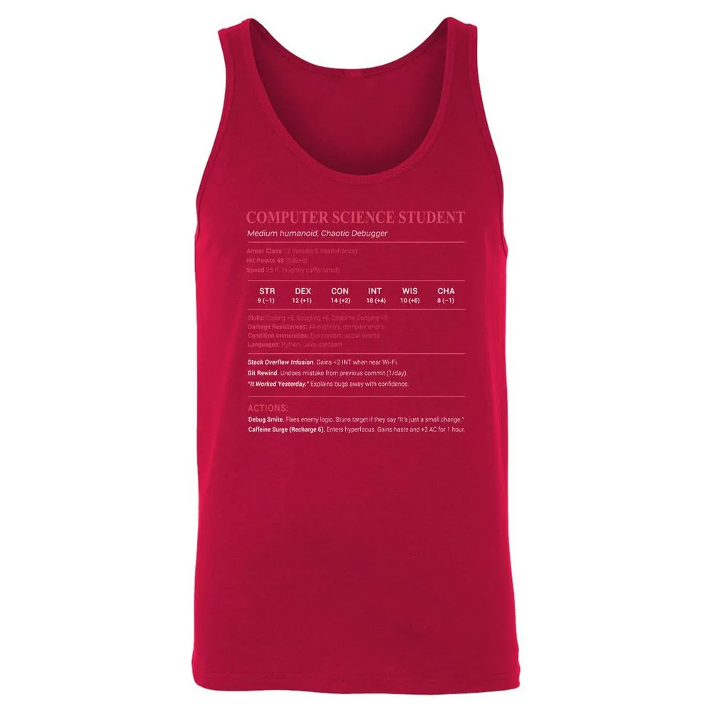 Computer Science Student Unisex Jersey Tank - Red - 11