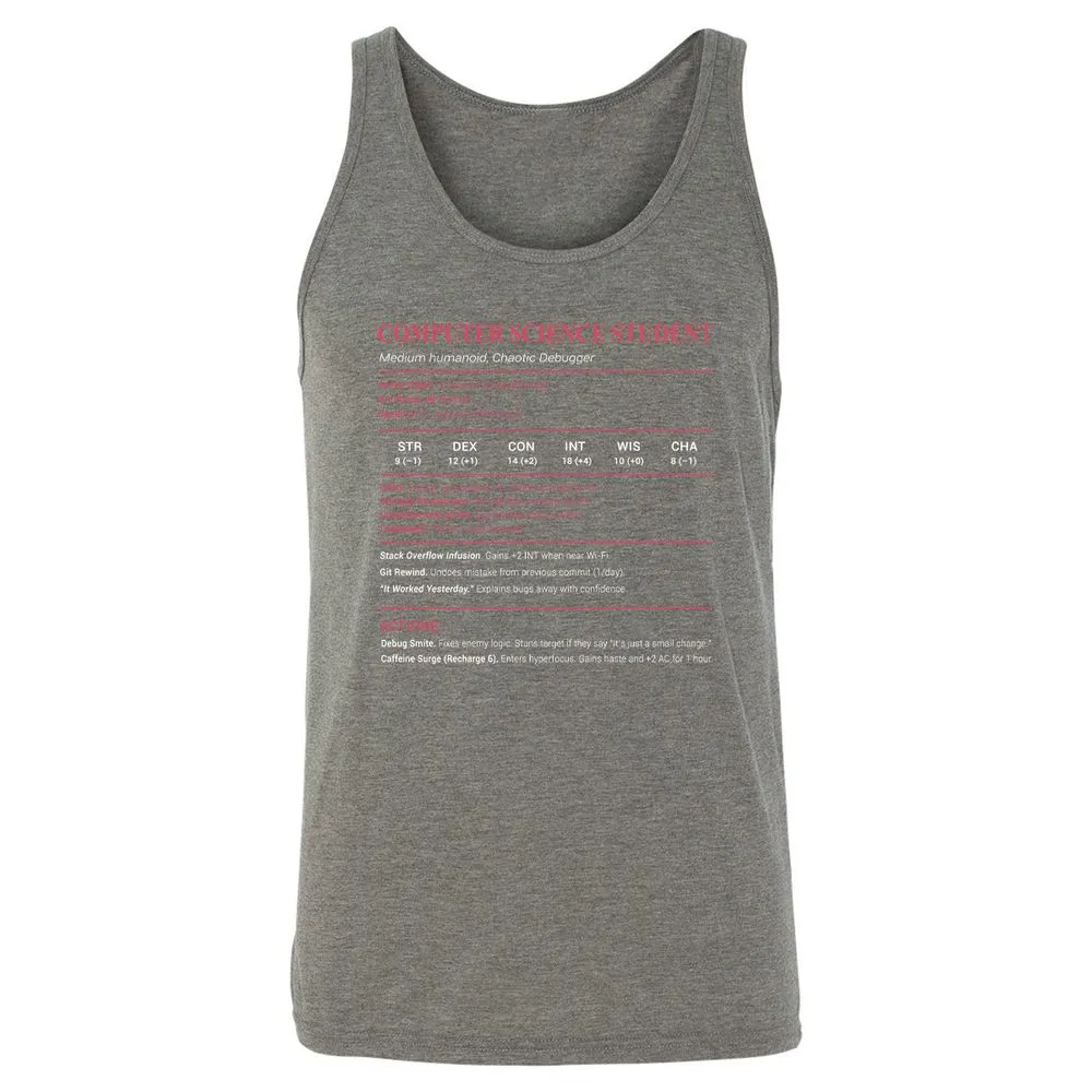 Computer Science Student Unisex Jersey Tank - Grey Triblend - 8