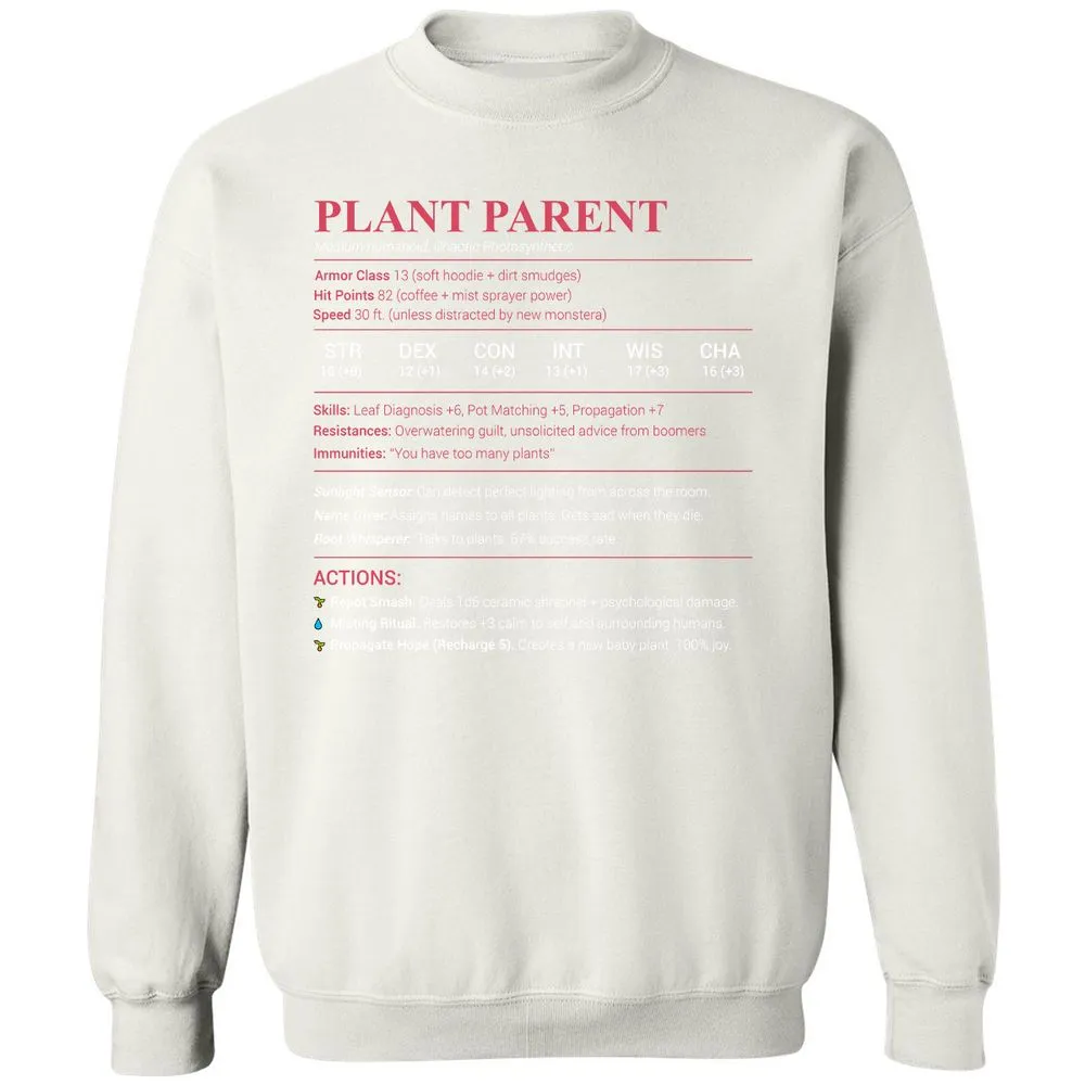 Plant Parent Stats Classic Unisex Sweatshirt - White - 12