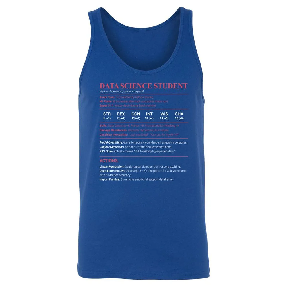 Data Science Student Unisex Jersey Tank - True Royal - 13