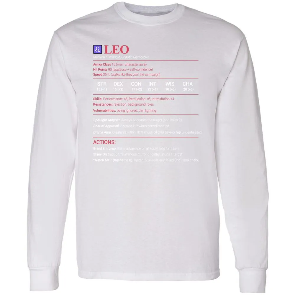 Leo Stats Long Sleeve T-Shirt - White - 5