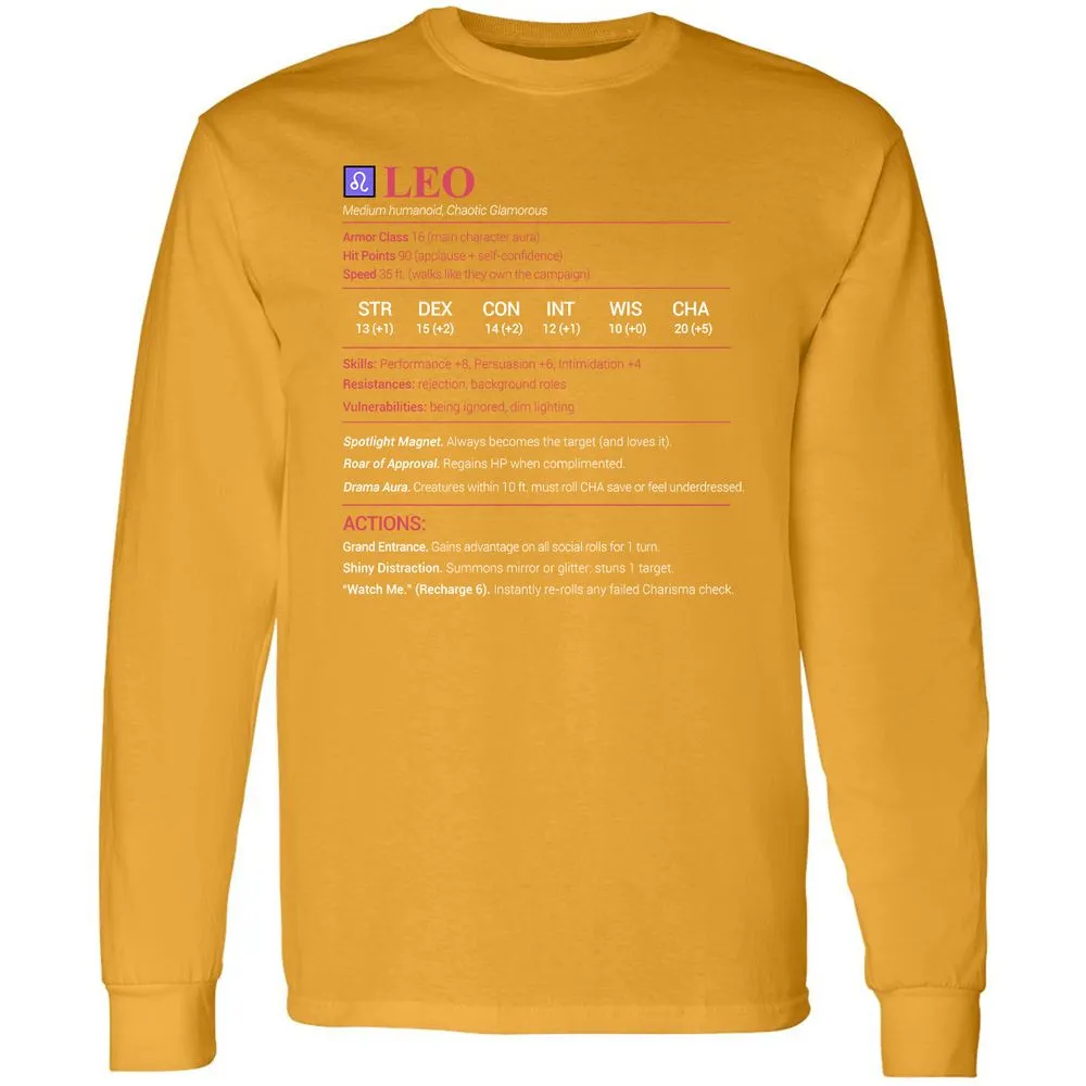 Leo Stats Long Sleeve T-Shirt - Gold - 9