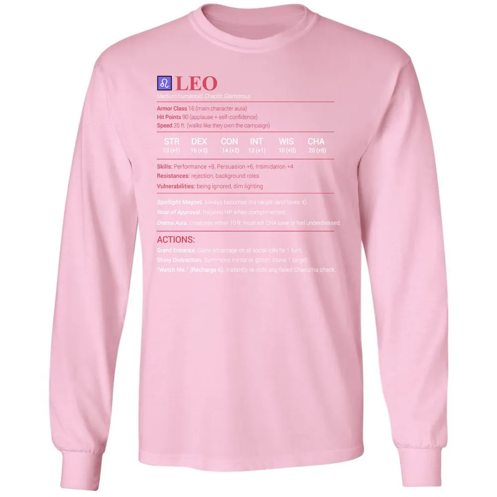 Leo Stats Long Sleeve T-Shirt - Light Pink - 3