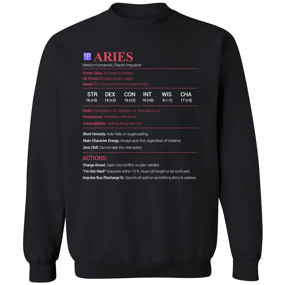Aries Stats Classic Unisex Sweatshirt - Black - 1