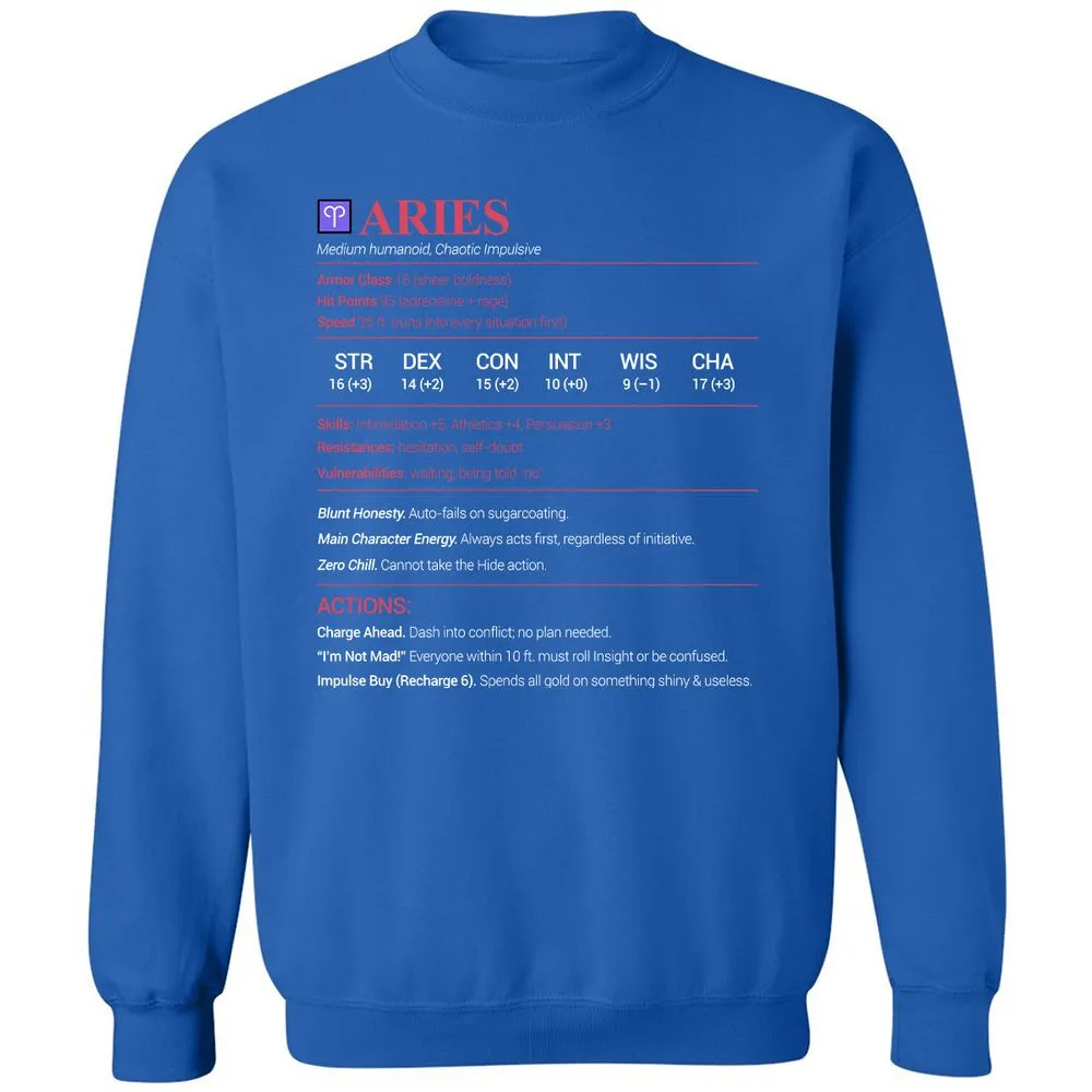 Aries Stats Classic Unisex Sweatshirt - Royal - 9
