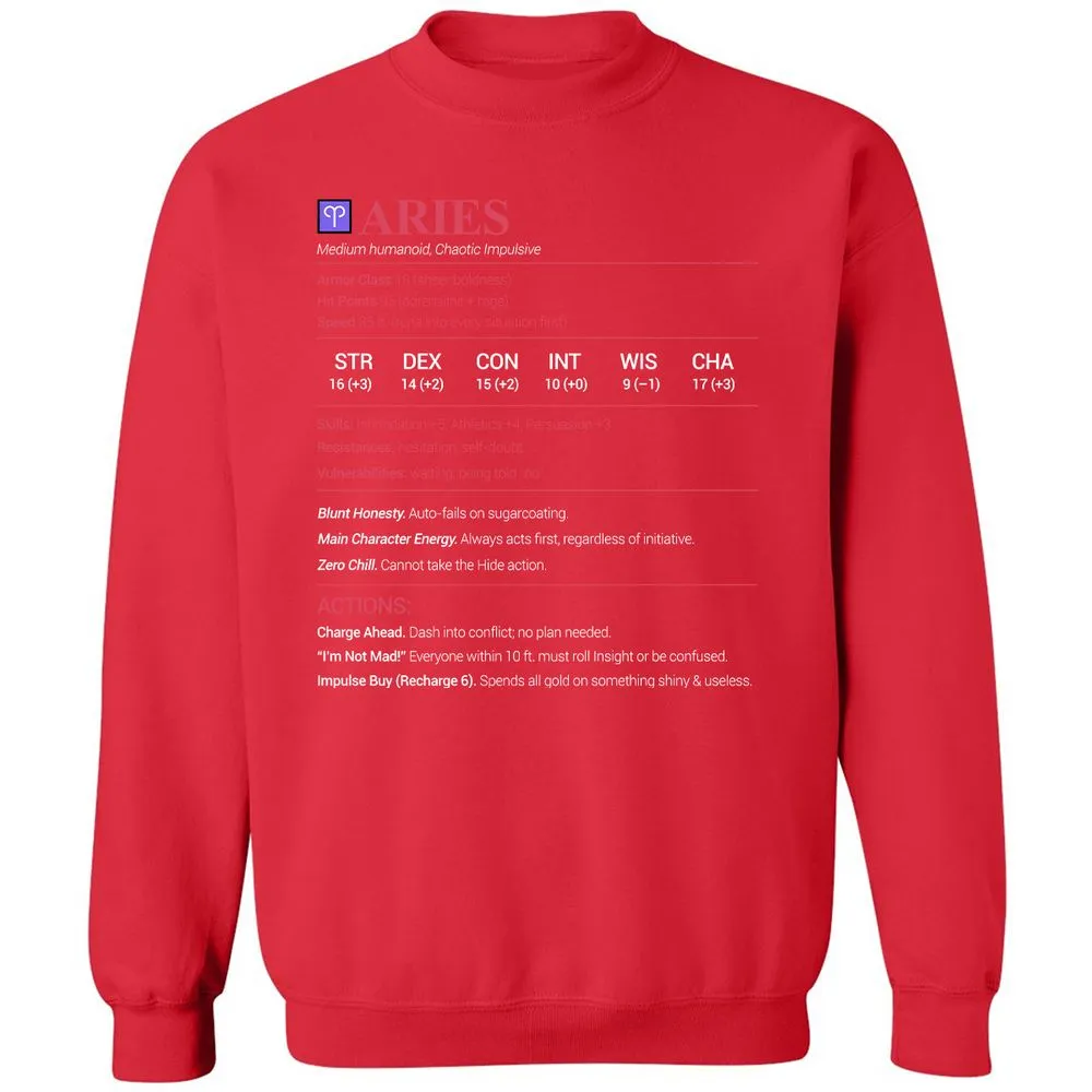 Aries Stats Classic Unisex Sweatshirt - Red - 5