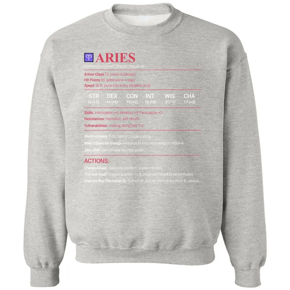 Aries Stats Classic Unisex Sweatshirt - Ash - 8