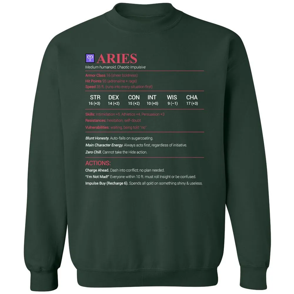 Aries Stats Classic Unisex Sweatshirt - Forest Green - 4