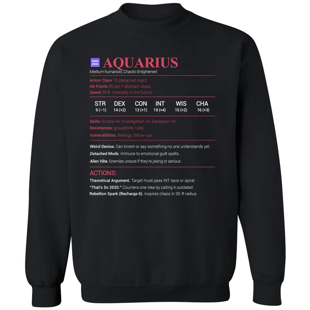 Aquarius Stats Classic Unisex Sweatshirt - Black - 1
