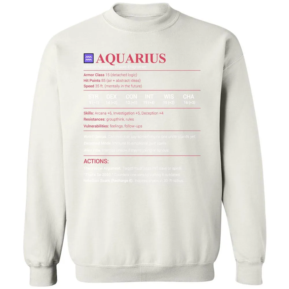 Aquarius Stats Classic Unisex Sweatshirt - White - 12