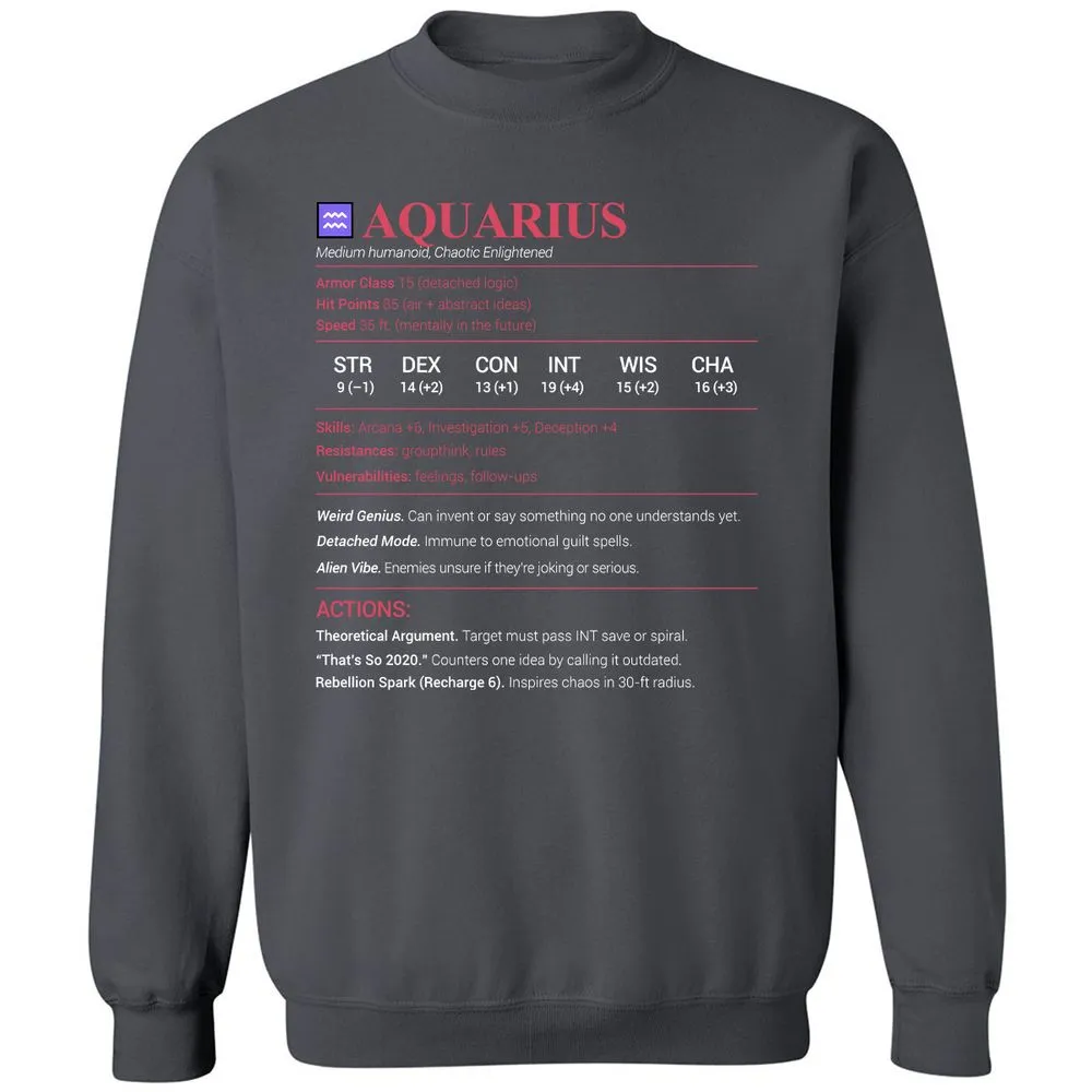 Aquarius Stats Classic Unisex Sweatshirt - Charcoal - 7