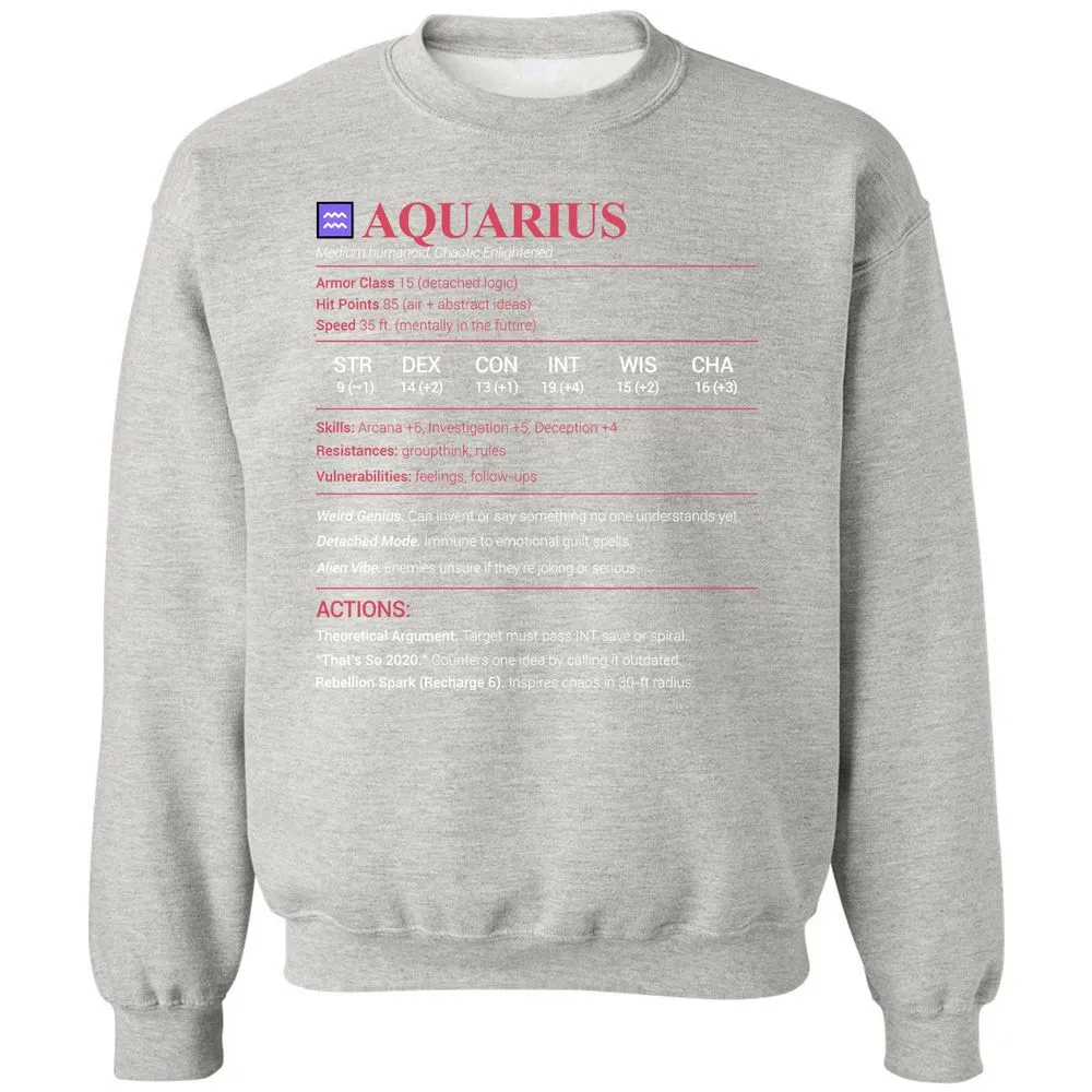 Aquarius Stats Classic Unisex Sweatshirt - Ash - 8