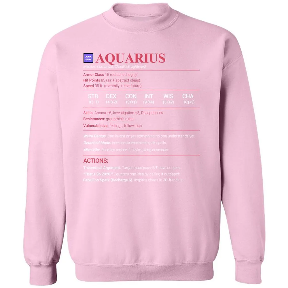 Aquarius Stats Classic Unisex Sweatshirt - Light Pink - 3