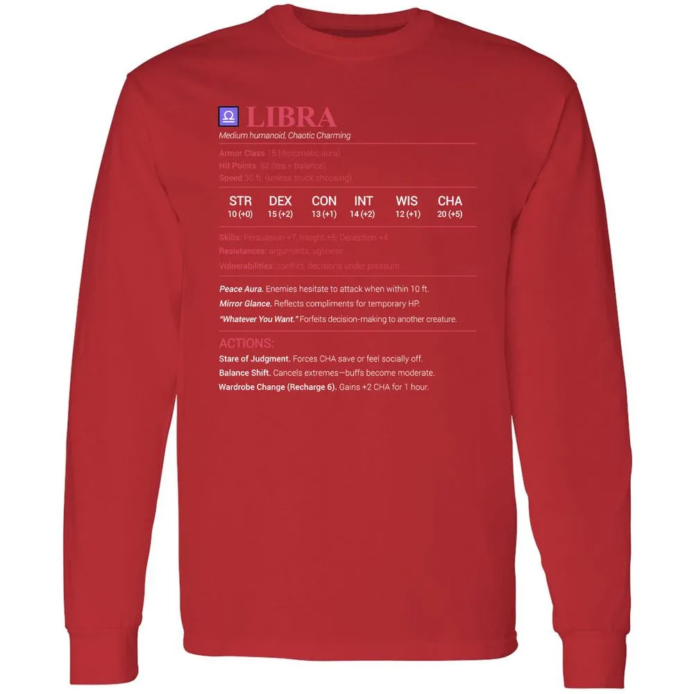 Libra Stats Long Sleeve T-Shirt - Red - 14