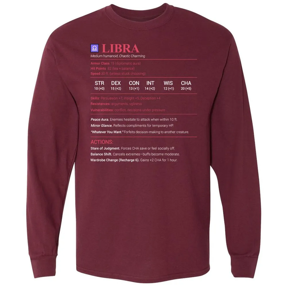 Libra Stats Long Sleeve T-Shirt - Maroon - 11