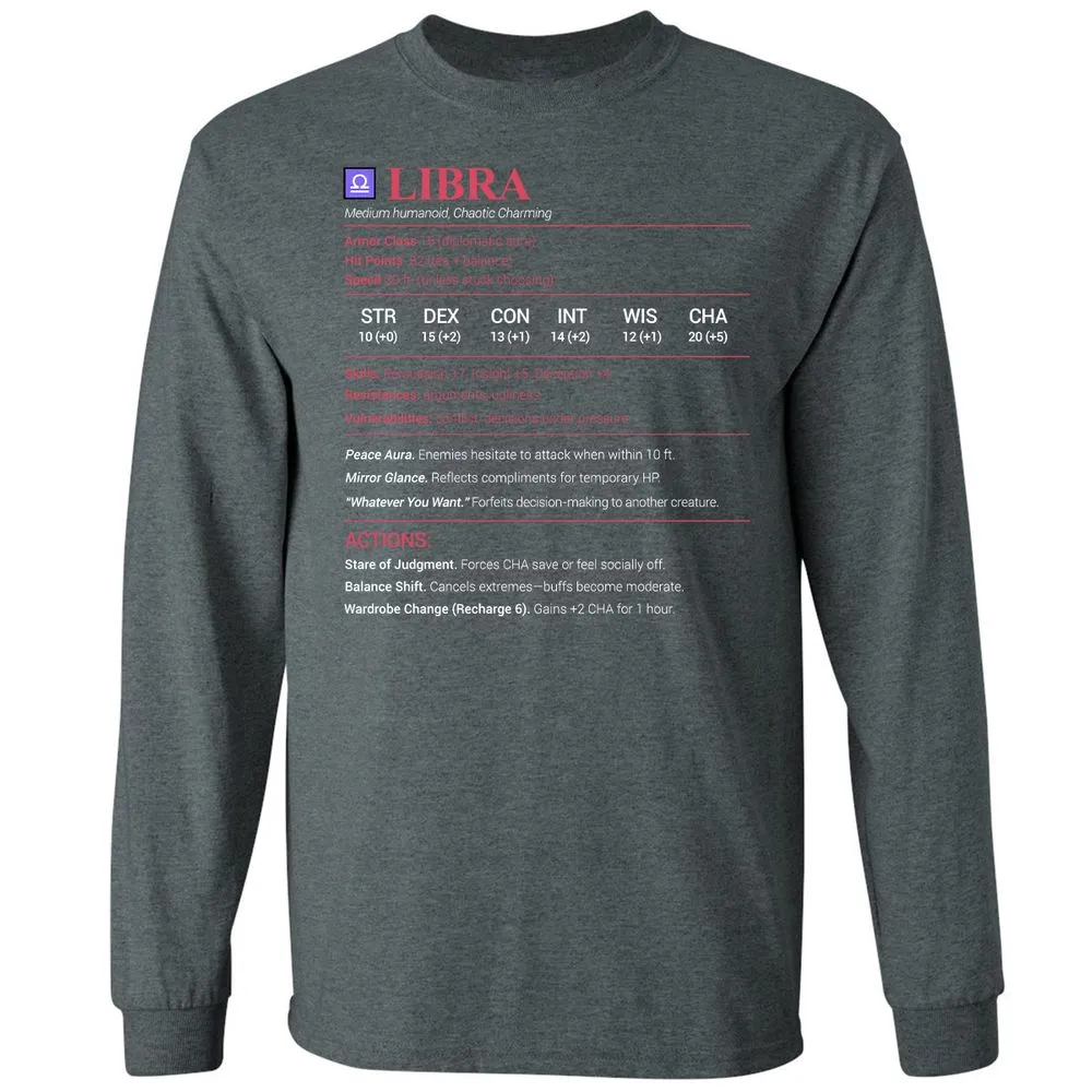 Libra Stats Long Sleeve T-Shirt - Dark Heather - 15