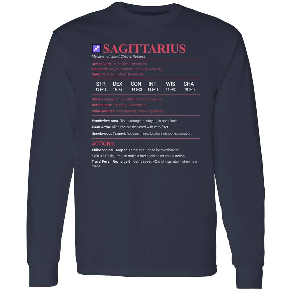 Sagittarius Stats Long Sleeve T-Shirt - Navy - 2