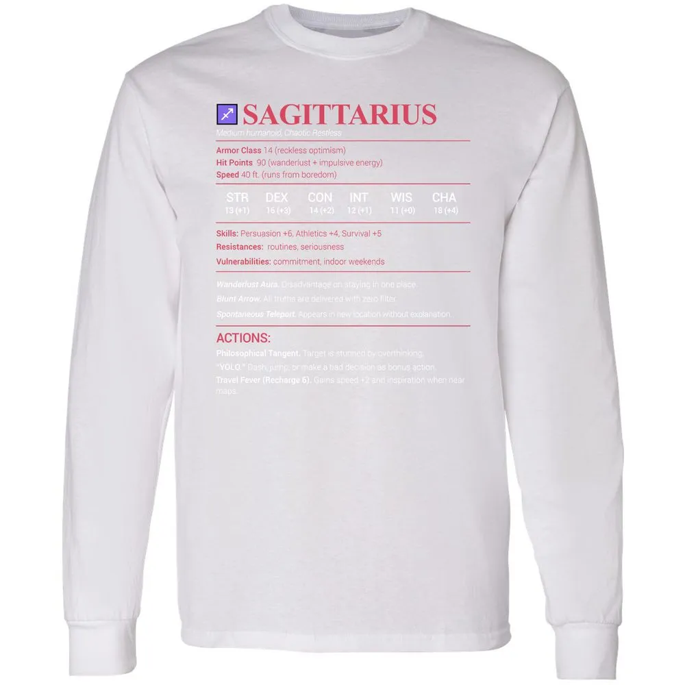 Sagittarius Stats Long Sleeve T-Shirt - White - 5