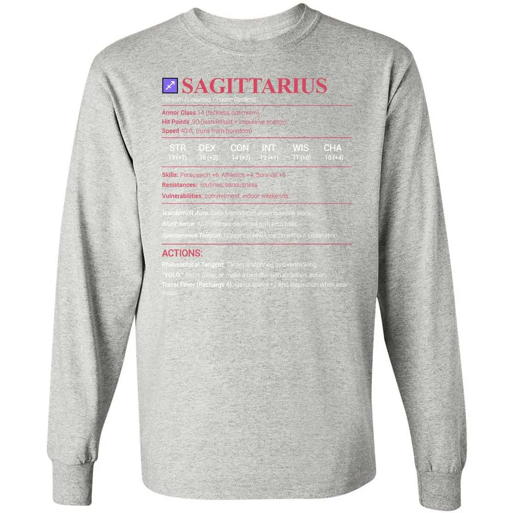 Sagittarius Stats Long Sleeve T-Shirt - Ash - 7