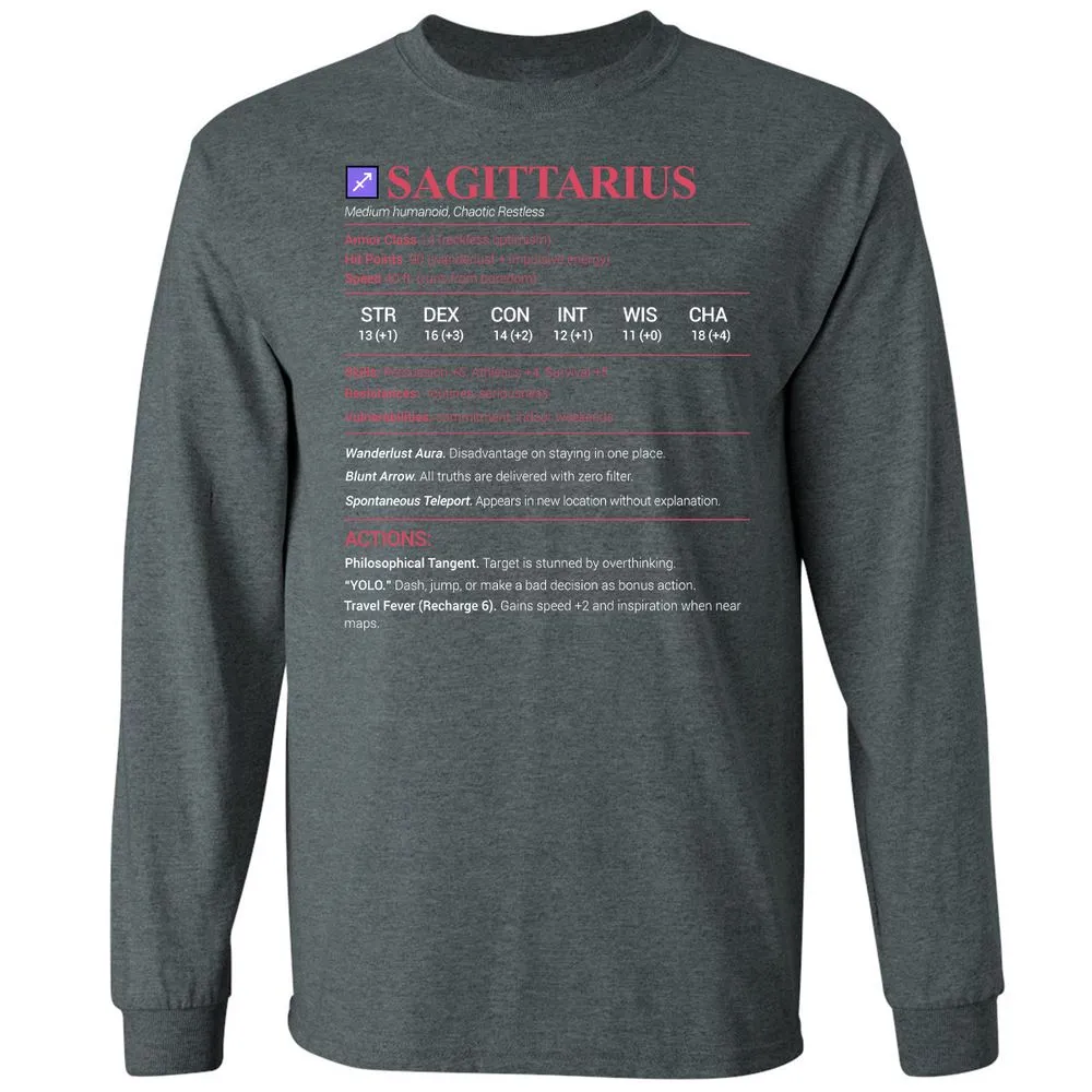 Sagittarius Stats Long Sleeve T-Shirt - Dark Heather - 15