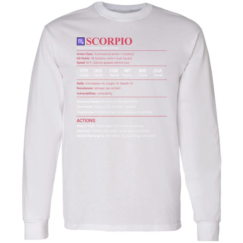 Scorpio Stats Long Sleeve T-Shirt - White - 5