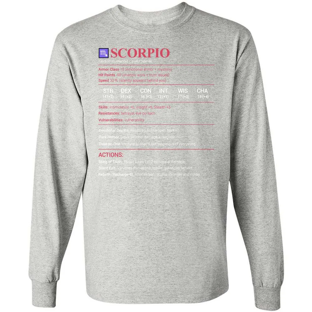 Scorpio Stats Long Sleeve T-Shirt - Ash - 7