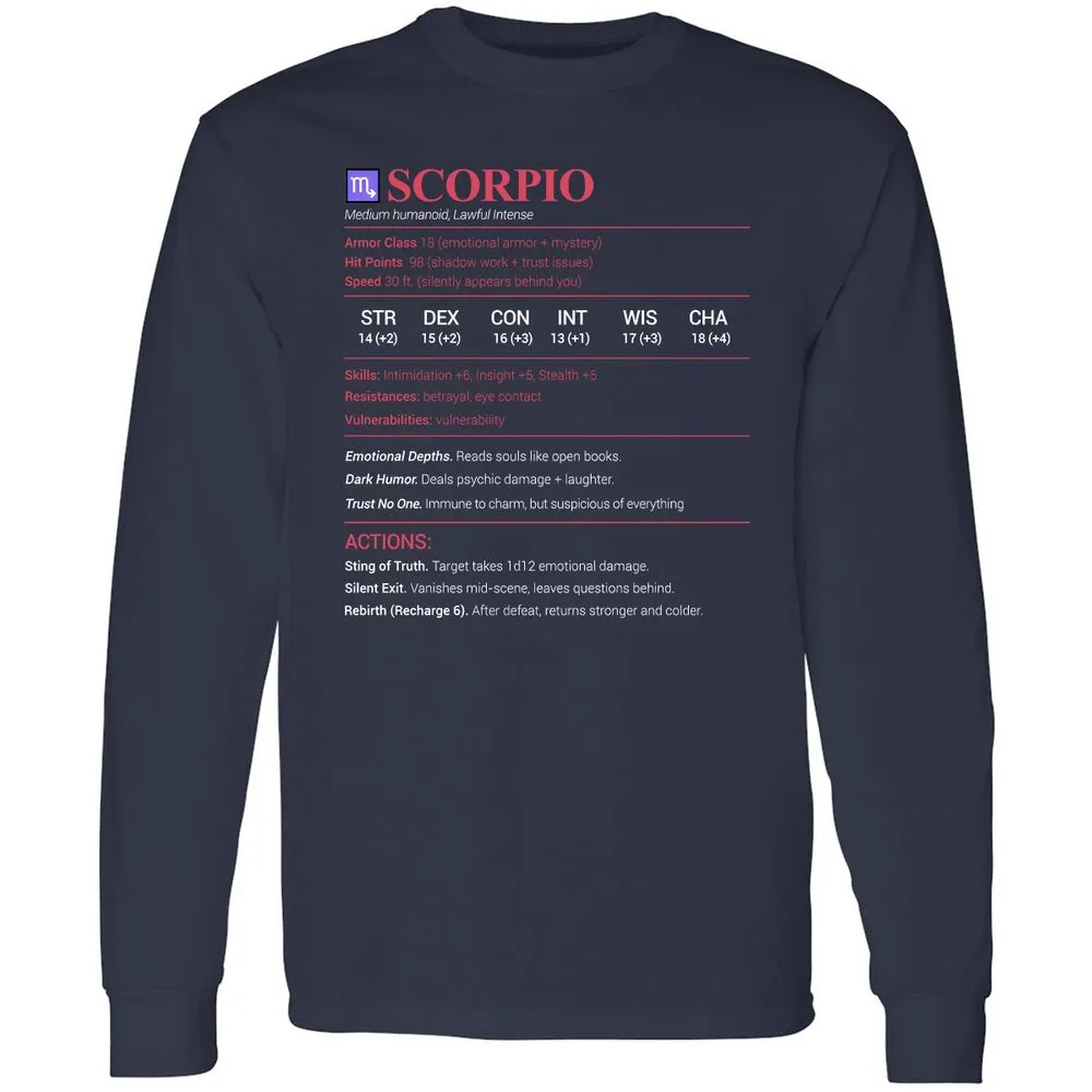 Scorpio Stats Long Sleeve T-Shirt - Navy - 2