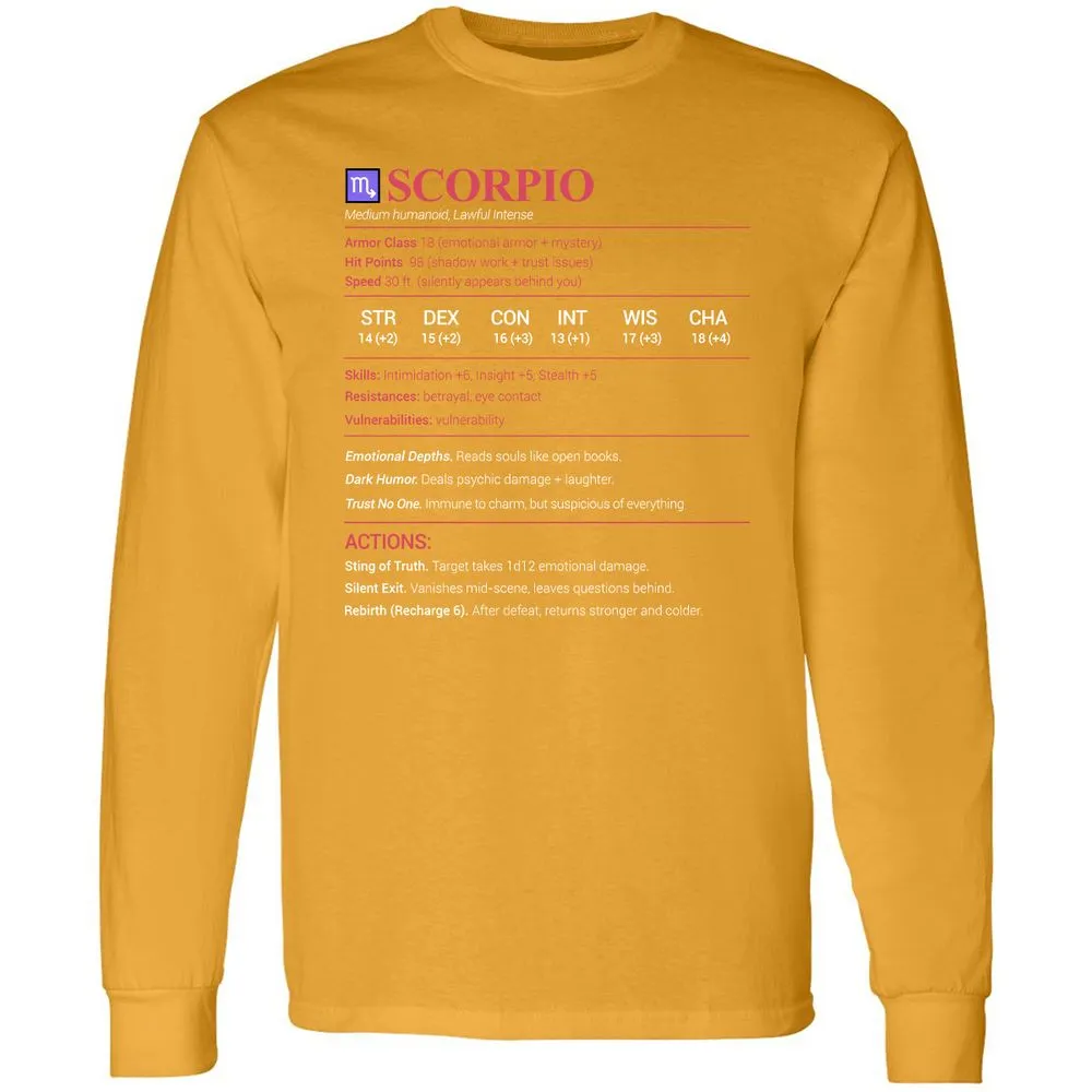 Scorpio Stats Long Sleeve T-Shirt - Gold - 9